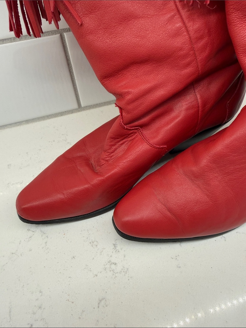 Dingo Red leather Fringe Western Boots - Women's Cowboy Boots sz 7 made in Mexic - Picture 3 of 8
